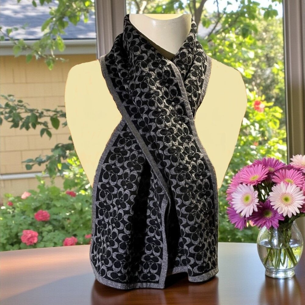 Coach Reversible Signature CC Logo Merino Wool Scarf